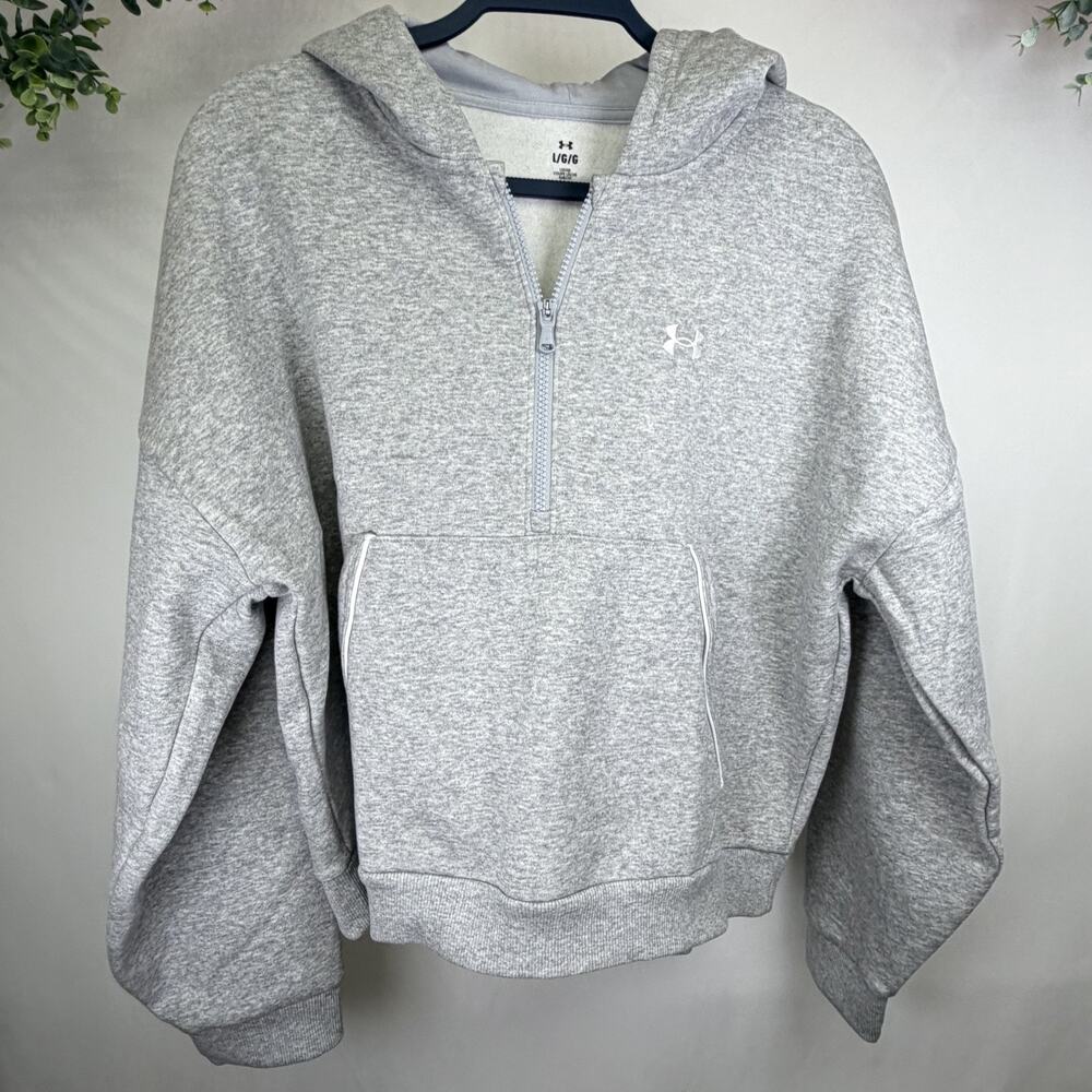 Under Armour Women's Gray Fleece Pullover Hoodie Sweatshirt Size L 1/2 Zip